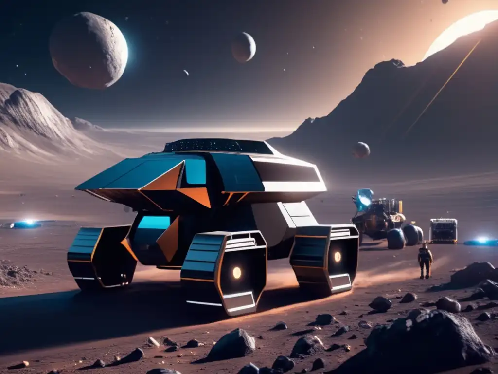 Minería espacial futurista en asteroide Política espacial internacional asteroides: Operación minera futurista en un asteroide rico en minerales
