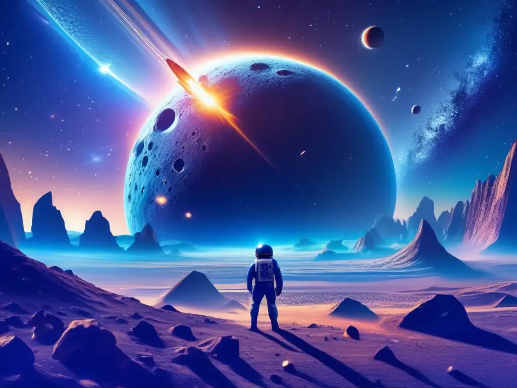 Portada novela espacial: escena cósmica con asteroide