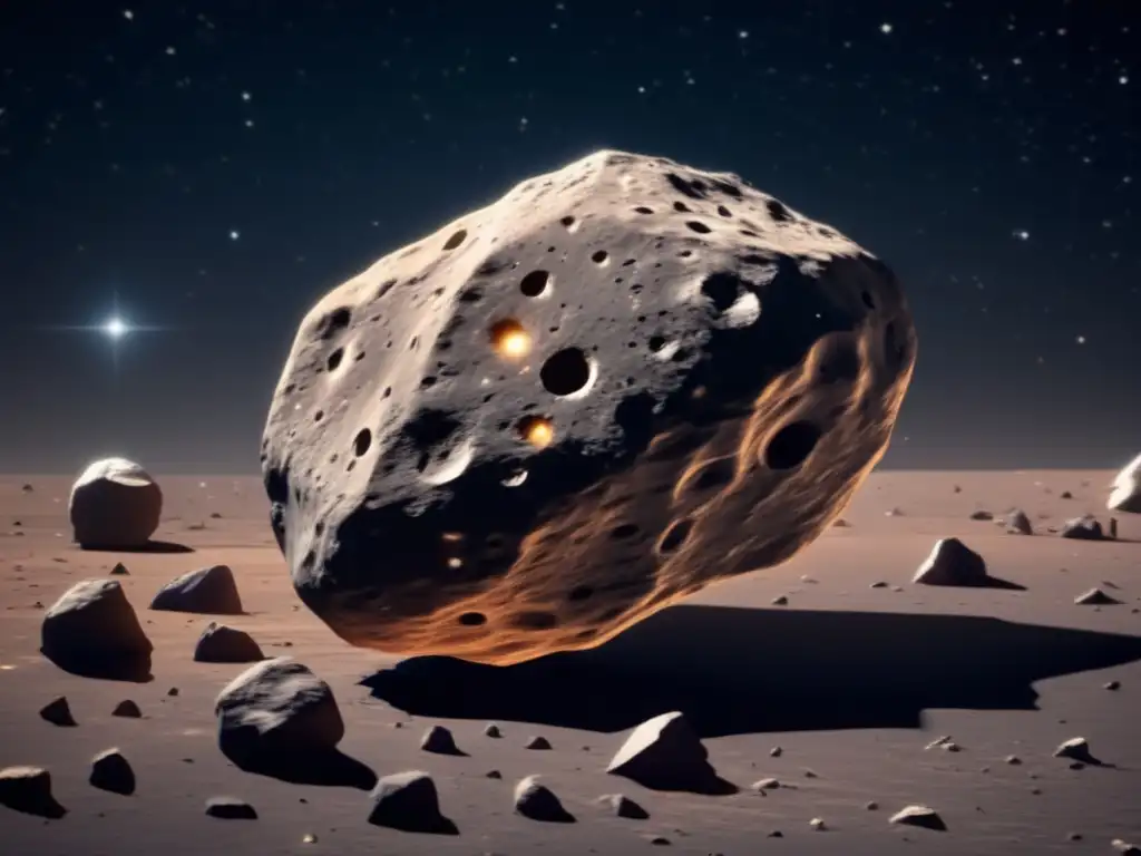 Posibilidad de vida en asteroides pequeños: imagen 8K de un asteroide en el espacio, con forma irregular y detalles sorprendentes