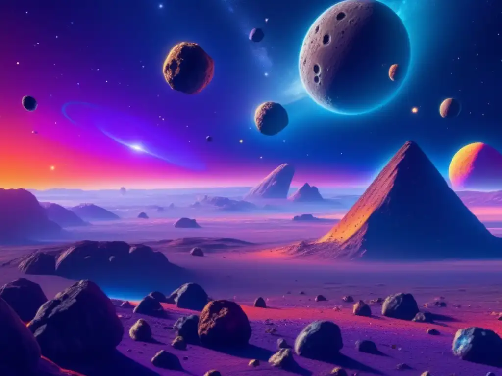 Impresionante cinturón de asteroides Potencial económico de los asteroides: imagen 8k detallada de asteroides en el espacio, colores vibrantes y sombras sutiles
