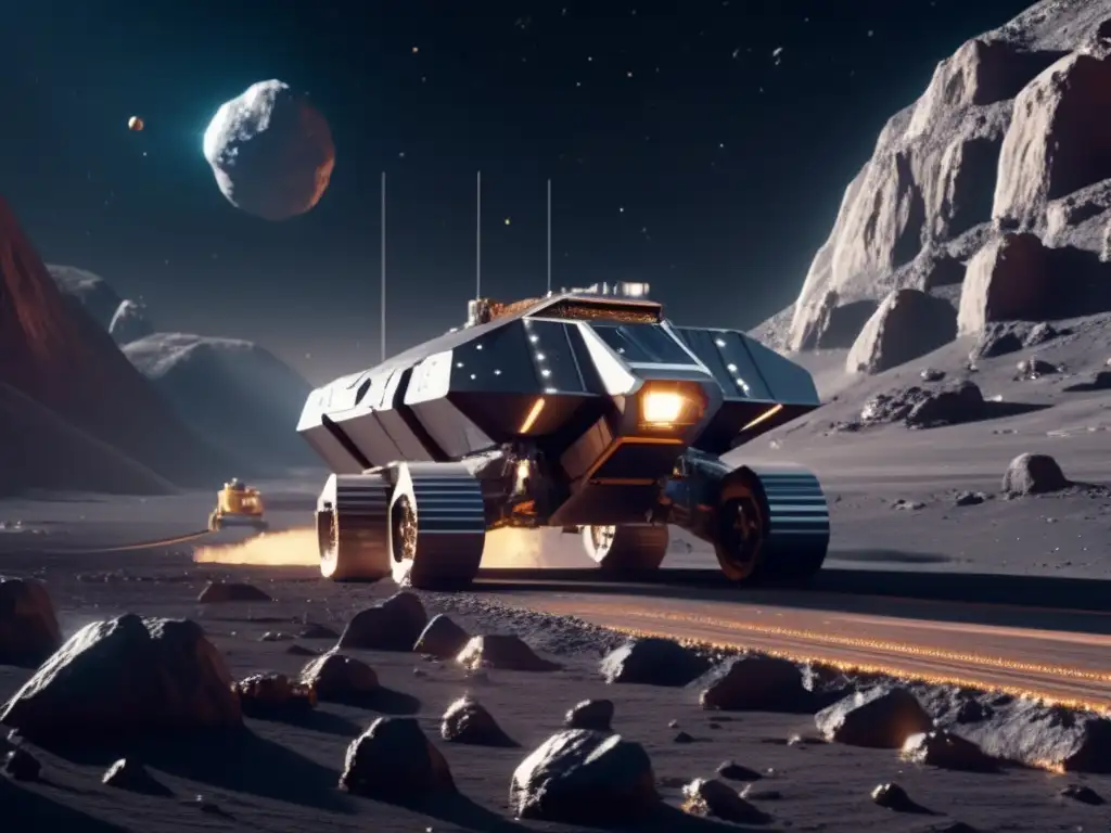 Increíble minería espacial en asteroide Potencial económico de asteroides en imagen futurista