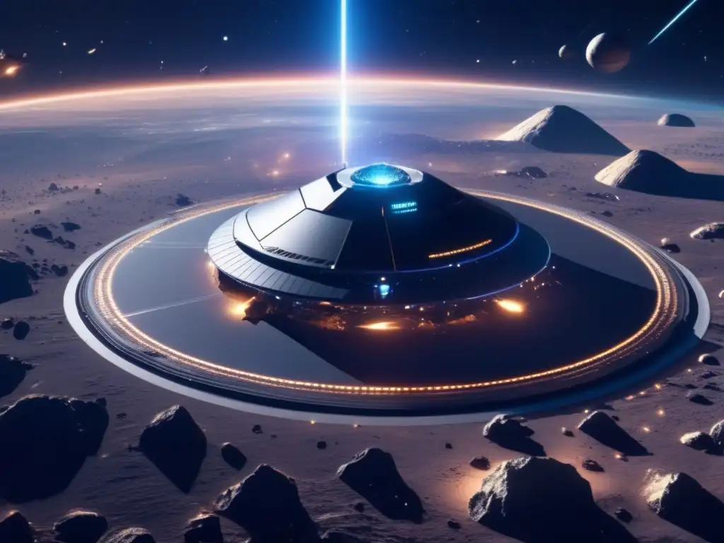 Estación minera en asteroide silíceo Potencial económico asteroides silicato era espacial: imagen de espacio ultradetallada con estaciones mineras y asteroides