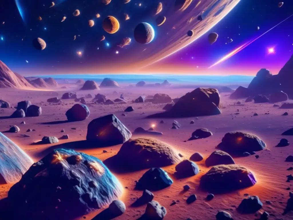 Espectacular imagen del espacio con asteroides brillantes Potencial económico asteroides silicato era espacial