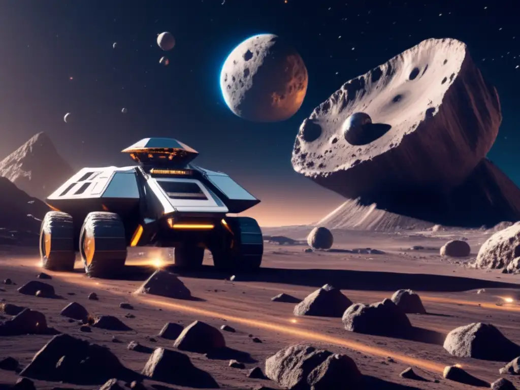 Operación minera espacial futurista Potencial energético asteroides: Operación minera futurista en un asteroide