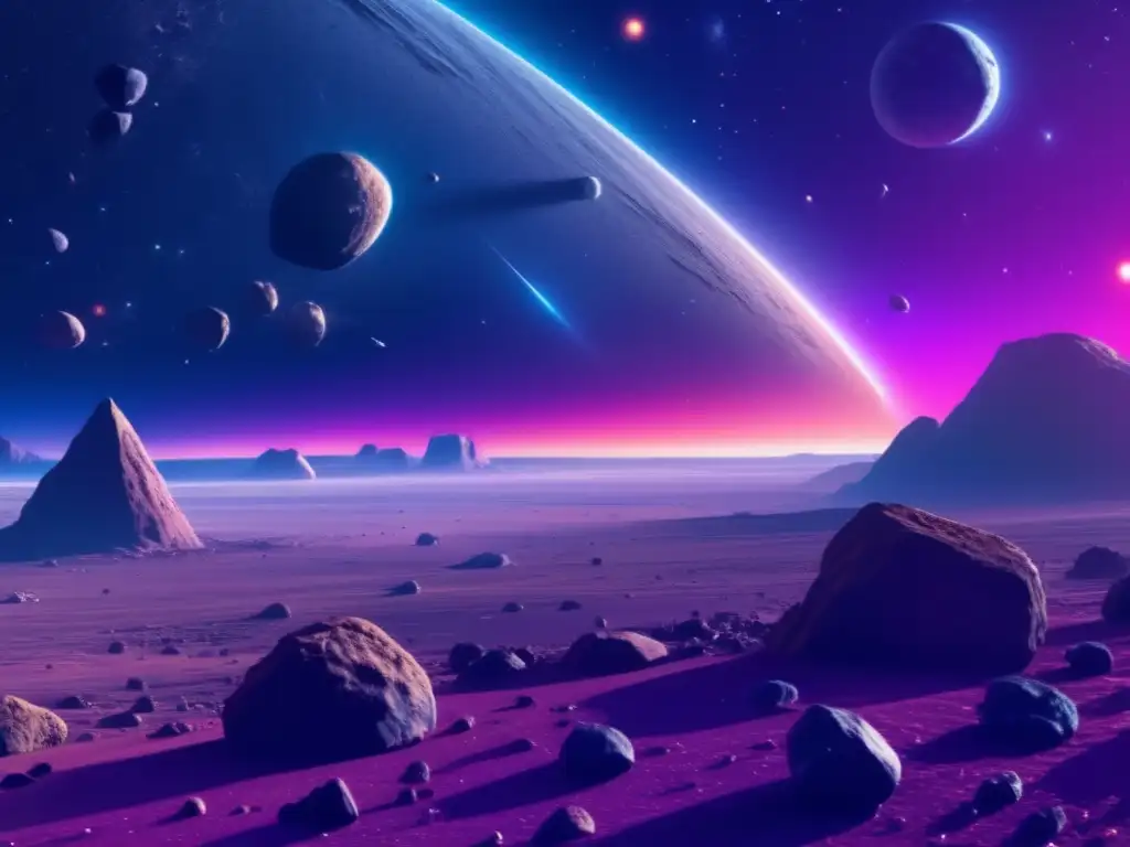 Potencial minero de asteroides en el espacio: asteroides de colores y nave minera avanzada