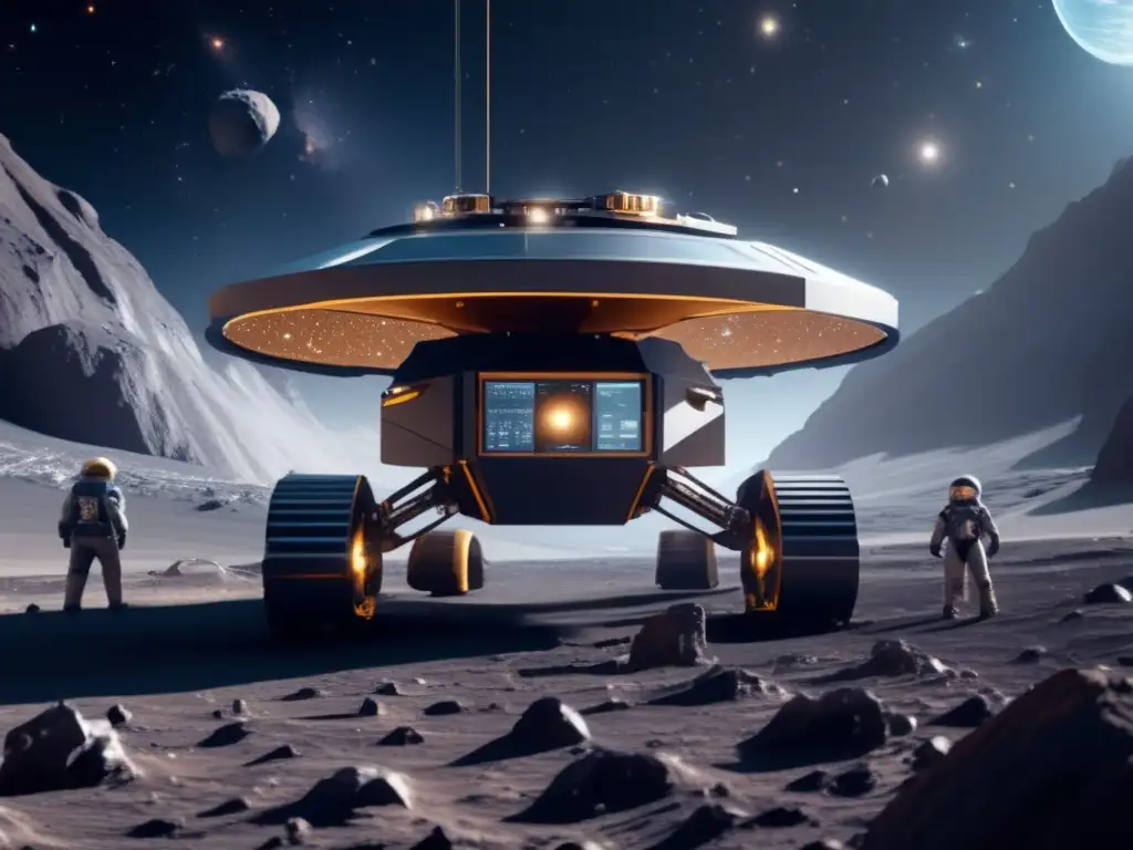 Potencial minero de asteroides en una impresionante imagen detallada de una operación espacial futurista