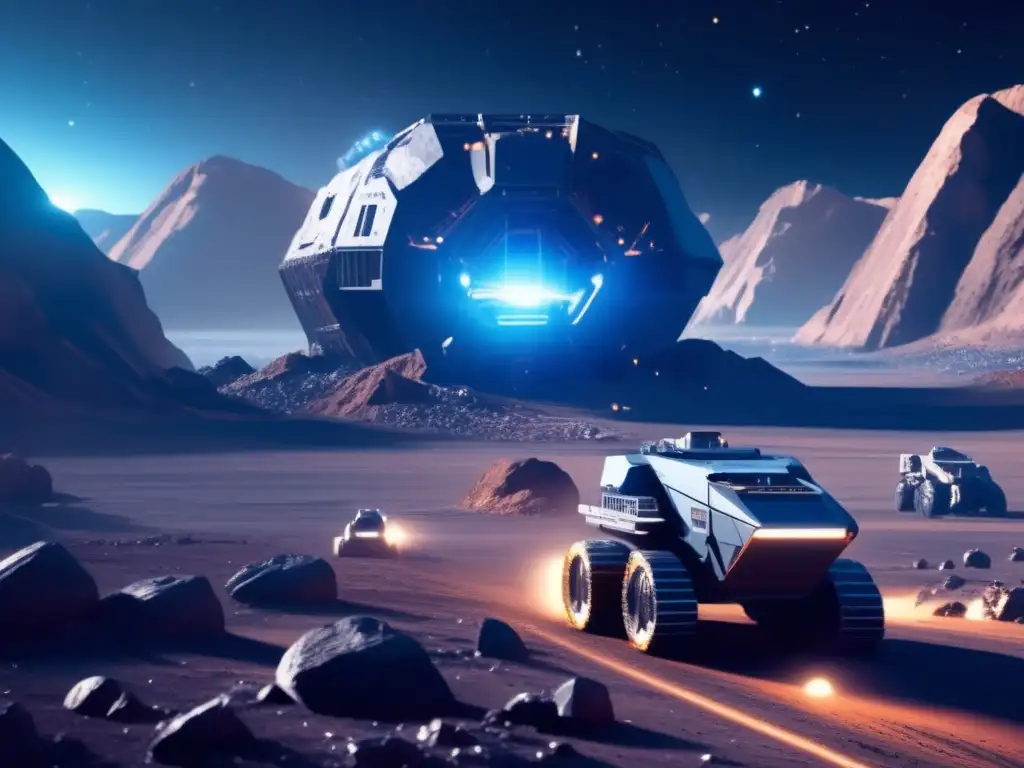 Operación minera espacial futurista en asteroide Potencial minero asteroides menores: Operación minera espacial futurista en asteroide 8K