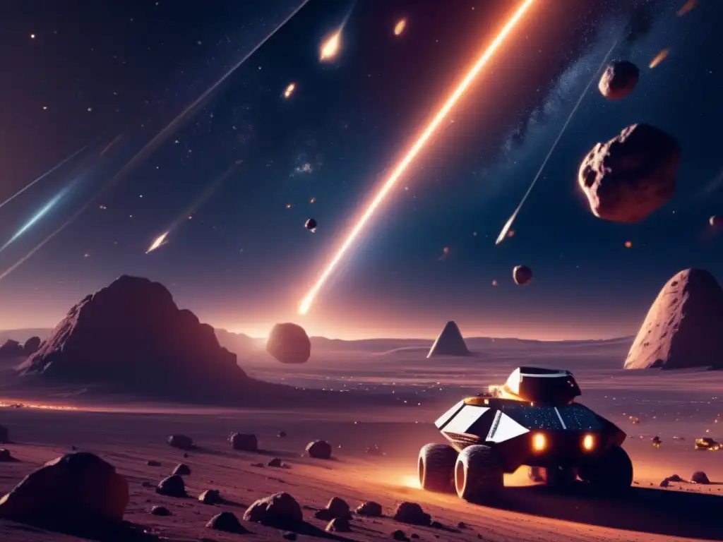 Explotación espacial: minando asteroides Potencial minero asteroides menores: imagen impresionante del espacio con asteroides, nave minera y detalles precisos