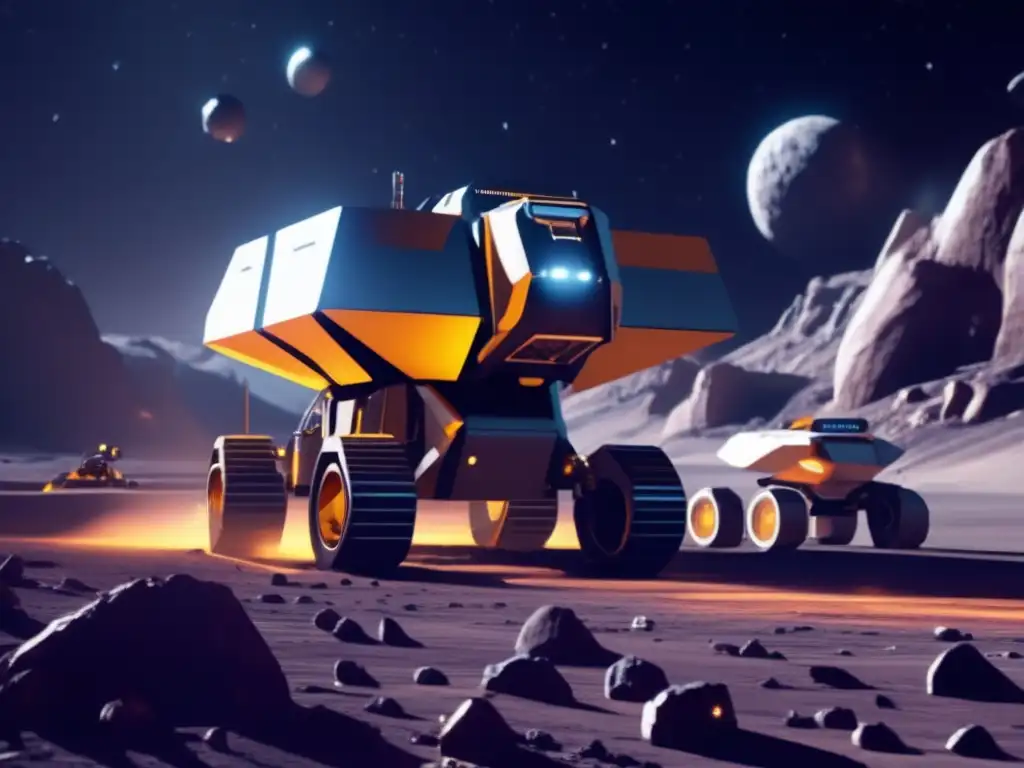 Preparativos para el acercamiento del Asteroide S: Futuro minero espacial con maquinaria avanzada y equipo de científicos