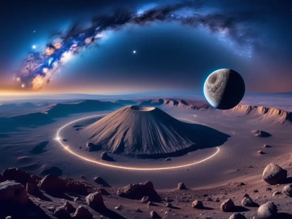 Impresionante imagen 8K del espacio y un asteroide Preparativos para amenaza de impacto: imagen detallada del espacio, asteroide masivo, tecnología avanzada, detección y monitoreo de asteroides