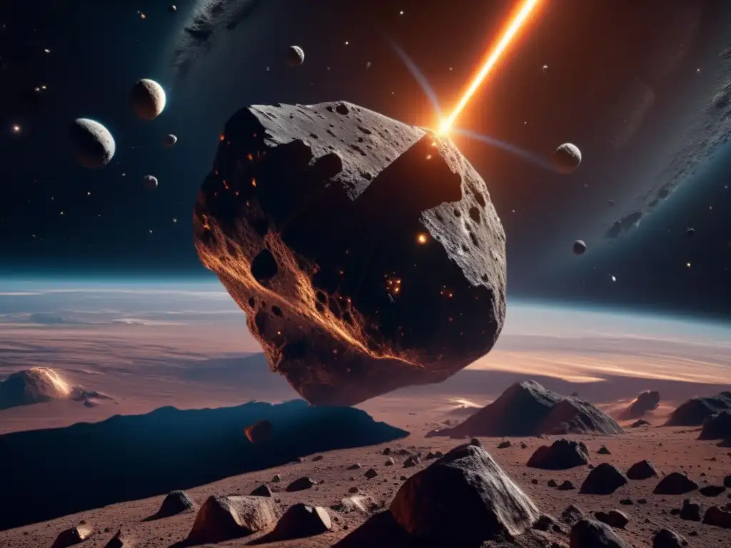 Fascinante asteroide en el espacio Preparativos para amenaza de impacto: Imagen asombrosa de asteroide en 8k con detalles ultra, revelando su textura rocosa y formaciones
