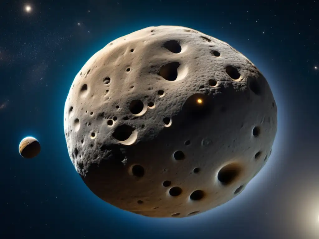 Asteroid Apophis: Majestic and Menacing Preparativos para encuentro cercano con Apophis: imagen impactante del asteroide, su terreno rugoso, cráteres profundos y textura detallada resaltan su historia antigua y los impactos sufridos