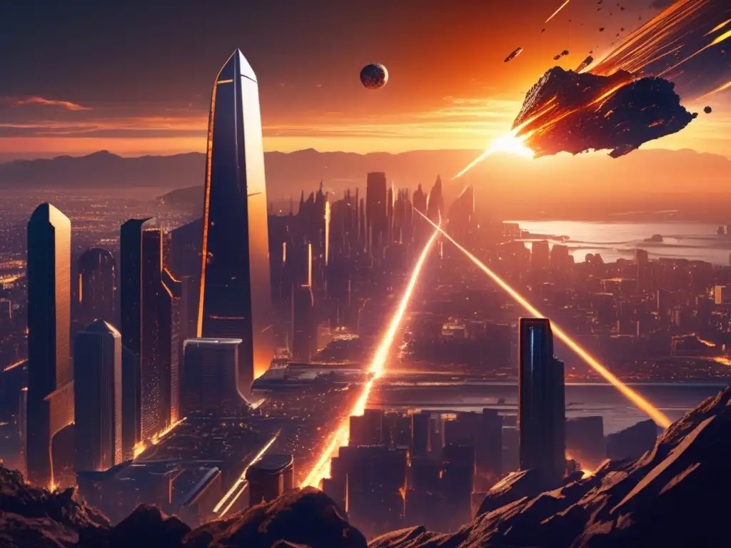 Preparativos para impacto de meteorito en una ciudad futurista