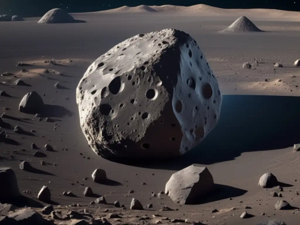 Detalle asombroso del asteroide Bennu en 8k Preparativos potencial colisión Bennu: imagen impactante de Bennu en 8k, mostrando su forma irregular, superficie rugosa y cráteres