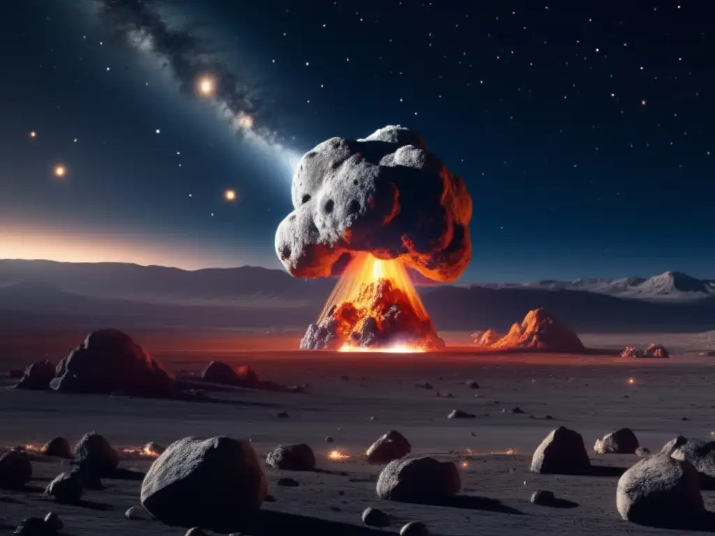 Peligro inminente: asteroide hacia la Tierra Probabilidad impacto asteroide tierra - Escena nocturna con asteroide masivo y detalles impresionantes