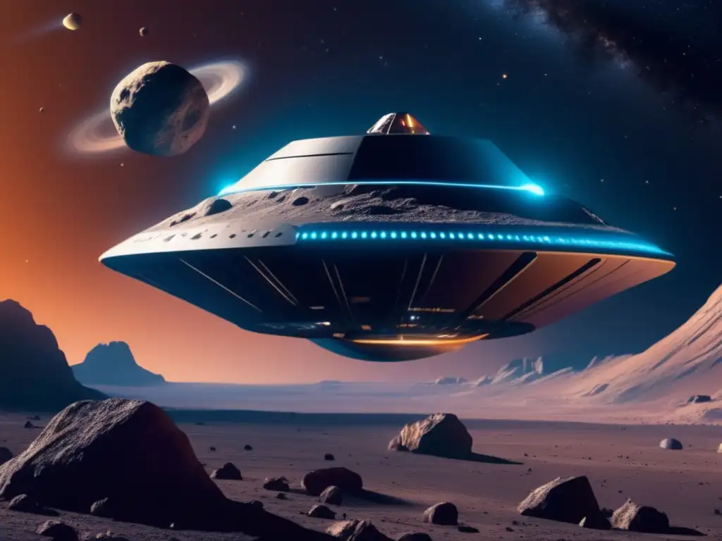Proceso de terraformación de asteroides: nave espacial sobre asteroide colossal