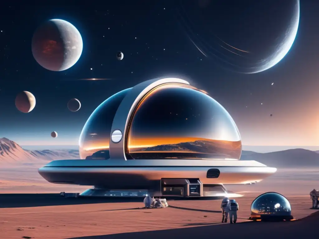 Futurista estación espacial en el espacio Preparación psicológica para minería de asteroides en estación espacial futurista