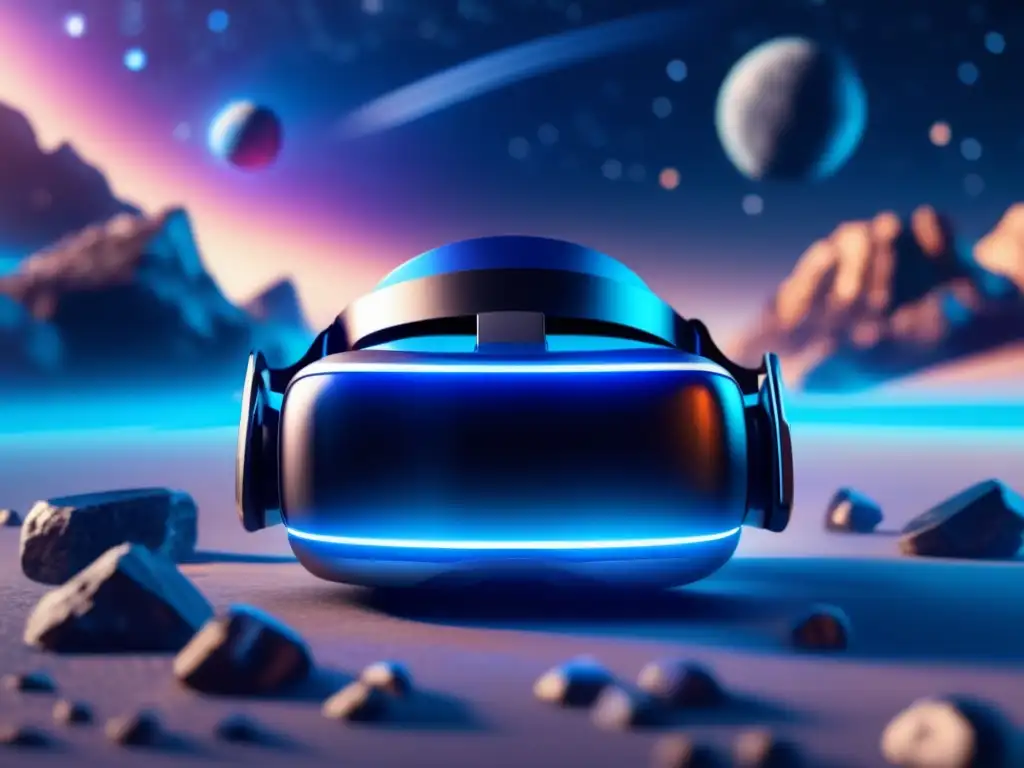 Headset VR flotando en el espacio Realidad Virtual y Asteroides: Divulgación Científica en 8k