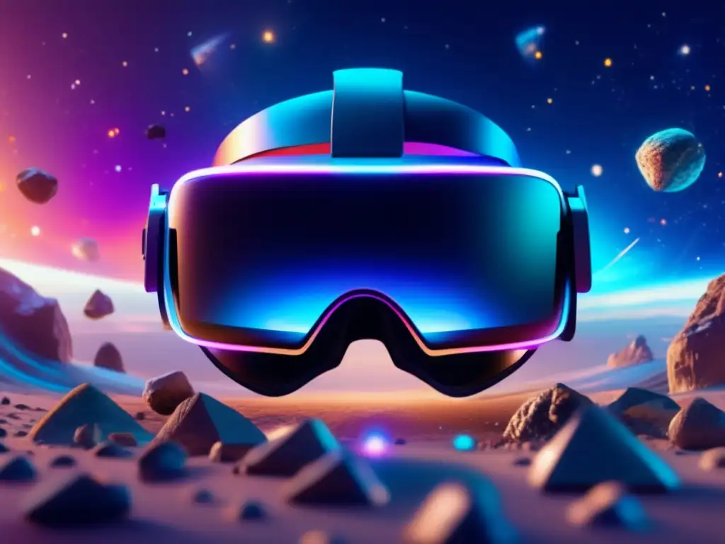 Realidad Virtual en educación espacial: Visor flotante en el espacio rodeado de asteroides impresionantes