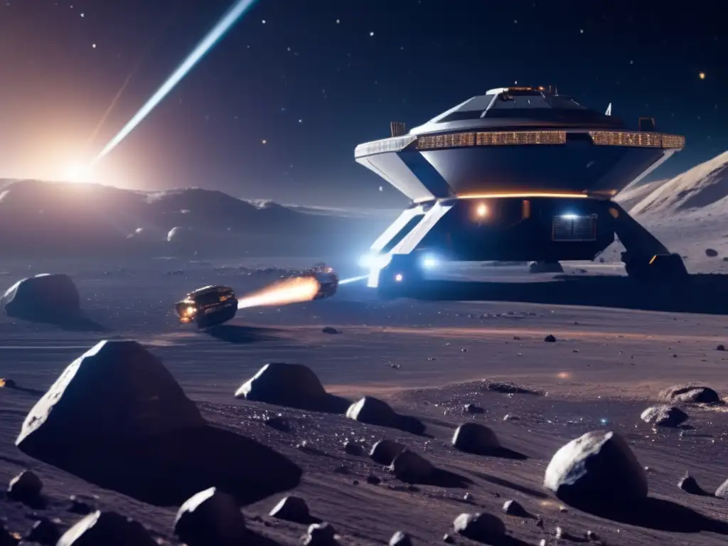 Explotación de recursos en asteroides: nave espacial minera en acción