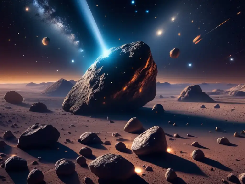 Asombrosa vista espacial con asteroides flotantes Refugios cósmicos: impresionante imagen 8k detallada muestra un vasto espacio con asteroides en formación