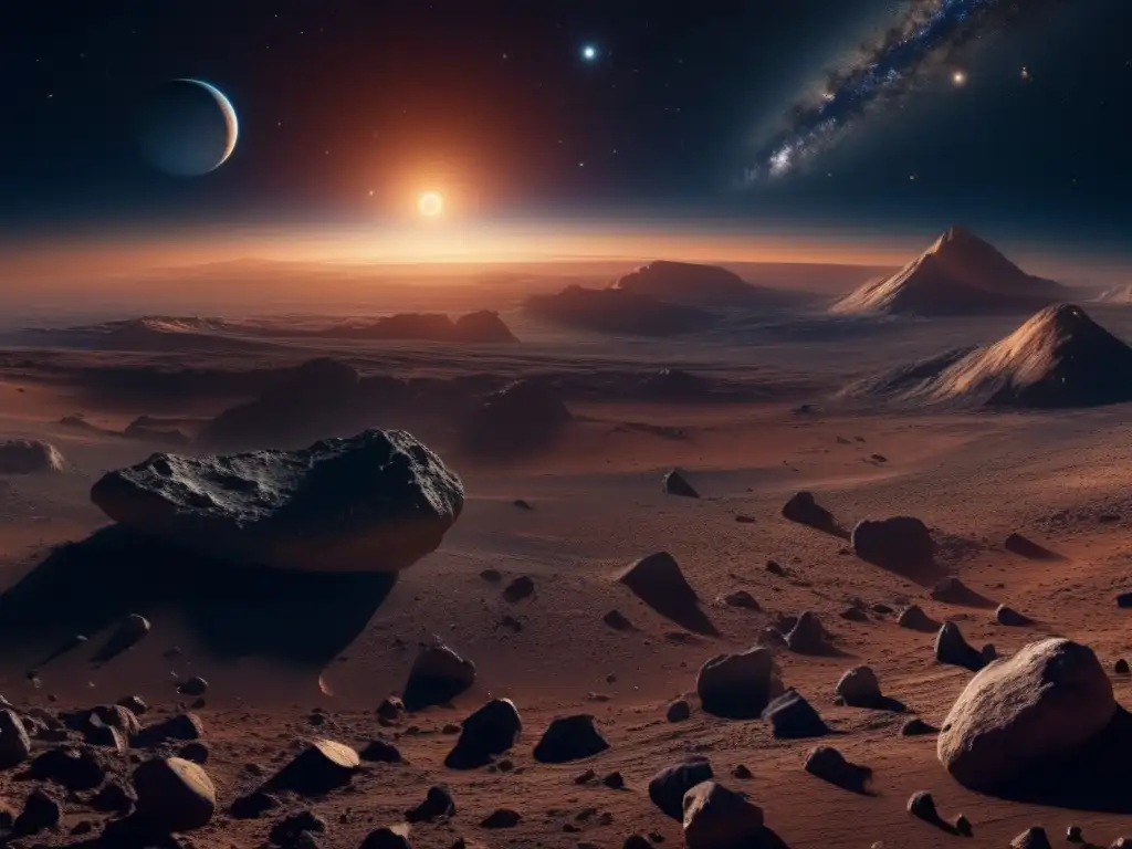 Paisaje cósmico deslumbrante de asteroides Relatos cortos sobre asteroides en un cautivador paisaje cósmico de impactante detalle y belleza