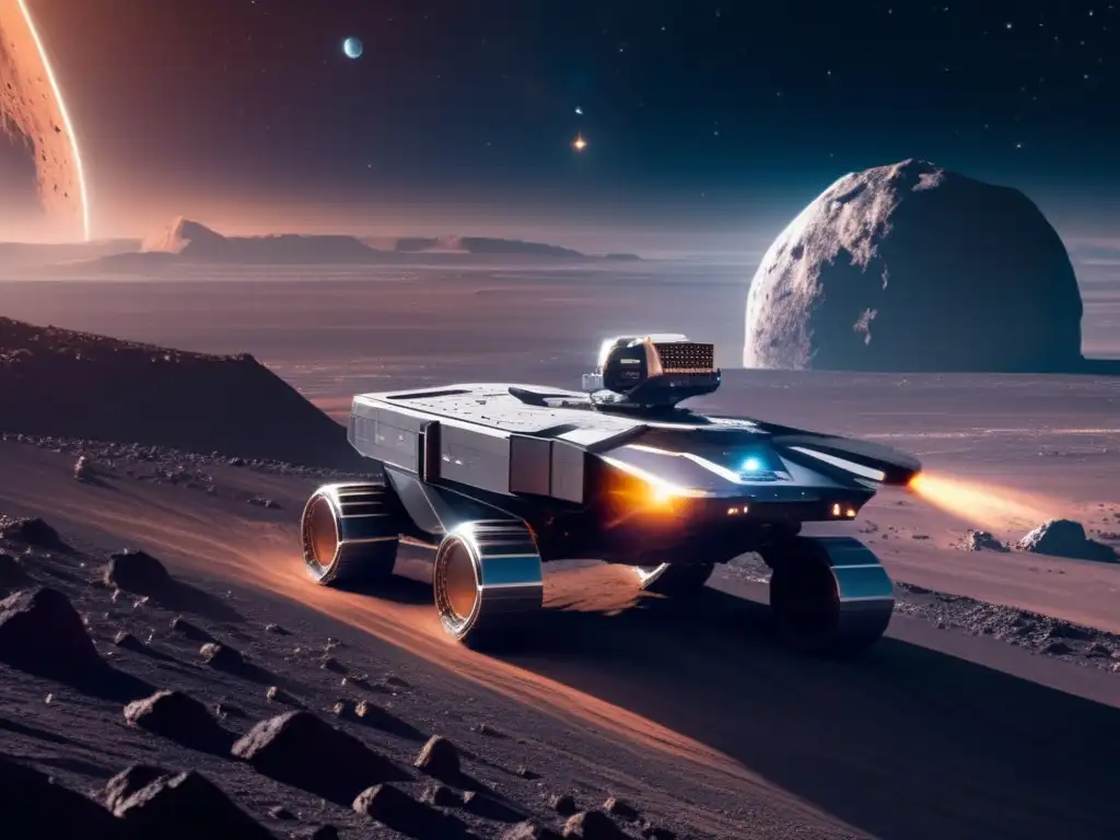 Operación minera espacial futurista Rentabilidad extracción de recursos asteroidales en escena espacial futurista