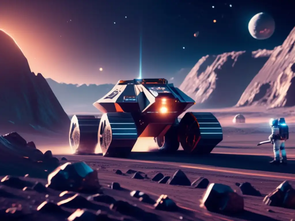 Futuro de la minería espacial Rentabilidad de explotación de recursos asteroidales en imagen futurista de minería espacial