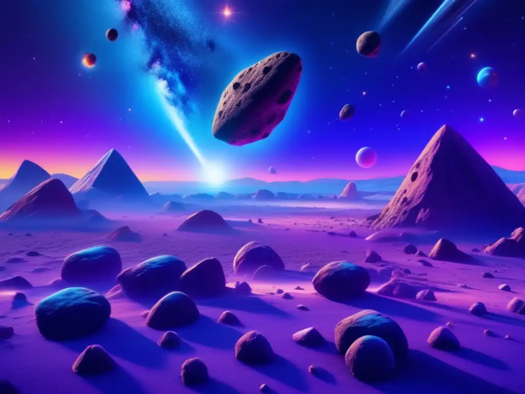 Cosmic playground: Asteroids dancing and colliding in vibrant hues Resonancias gravitacionales en asteroides: escena cósmica cautivadora de 8k con colores vibrantes y detalles impresionantes