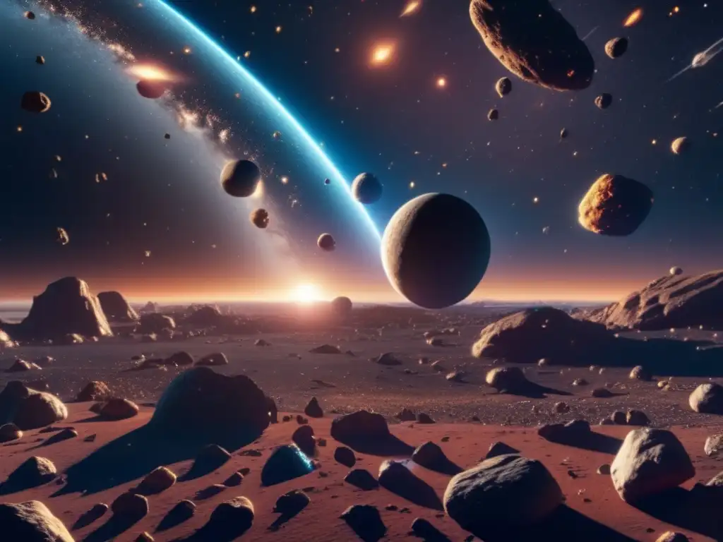 Espectacular campo de asteroides en el espacio Resonancias en impacto de asteroides: una poderosa imagen 8K muestra un cautivador campo de asteroides suspendido en el espacio