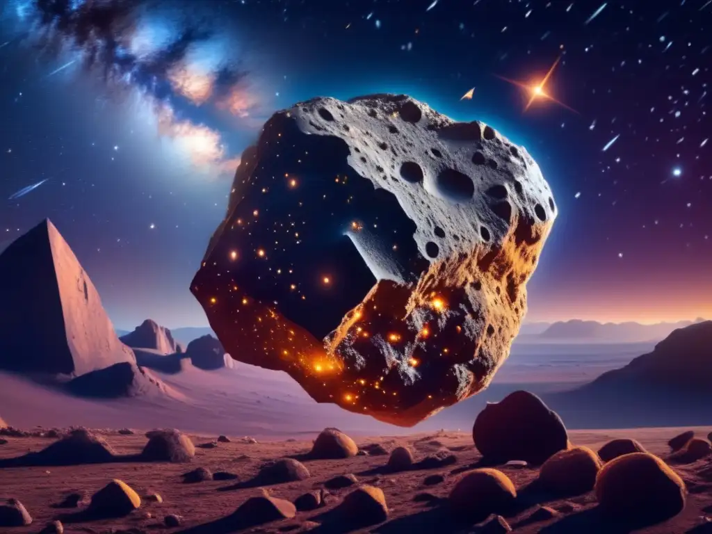 Nocturno estrellado con asteroide Riesgo asteroides cercanos a la Tierra en vibrante noche estrellada, con impresionante belleza cósmica y peligro potencial