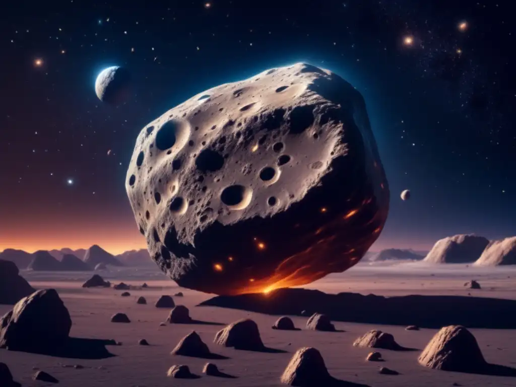 Impactante asteroide S en el espacio Riesgos de impacto de asteroides: Imagen impactante de asteroide S en el espacio, con superficie oscura y cráteres dispersos