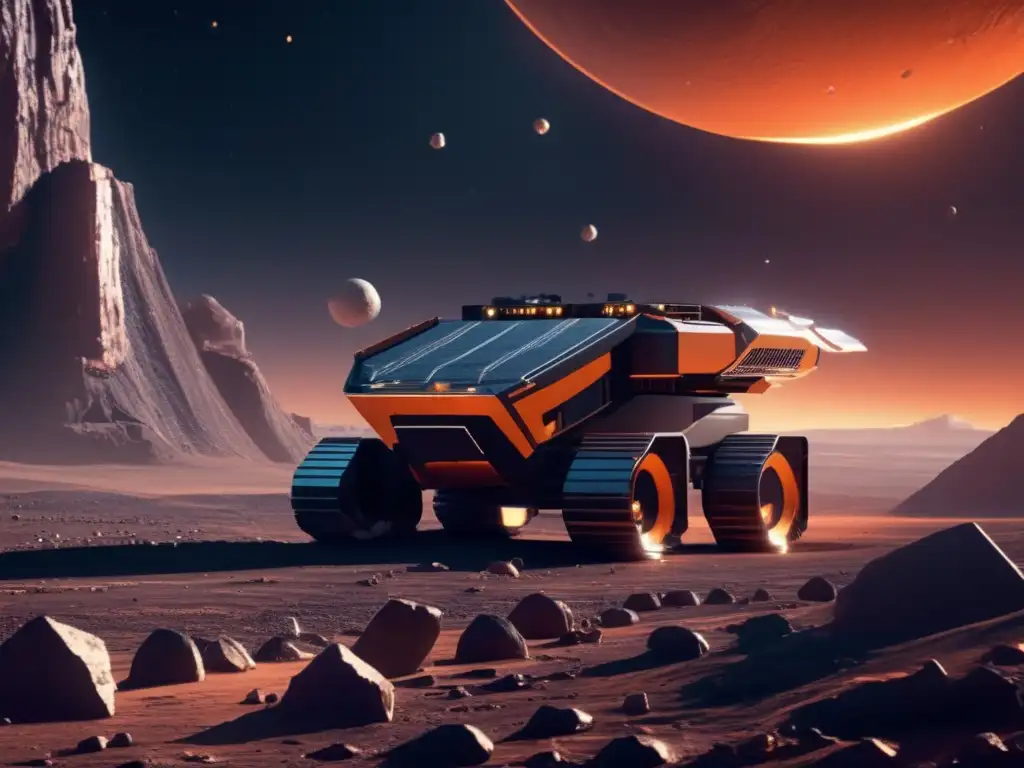 Futuro de la minería espacial en un asteroide Rig de minería espacial en asteroide, riquezas ocultas