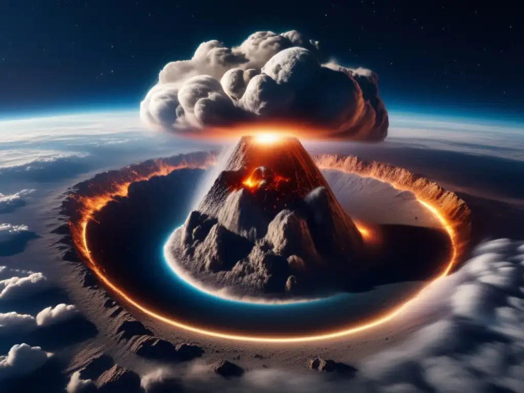 Impacto de asteroide: catastrófico cráter Riqueza oculta asteroides: impacto dramático de un asteroide en la Tierra, con colosal crater y paisaje dañado