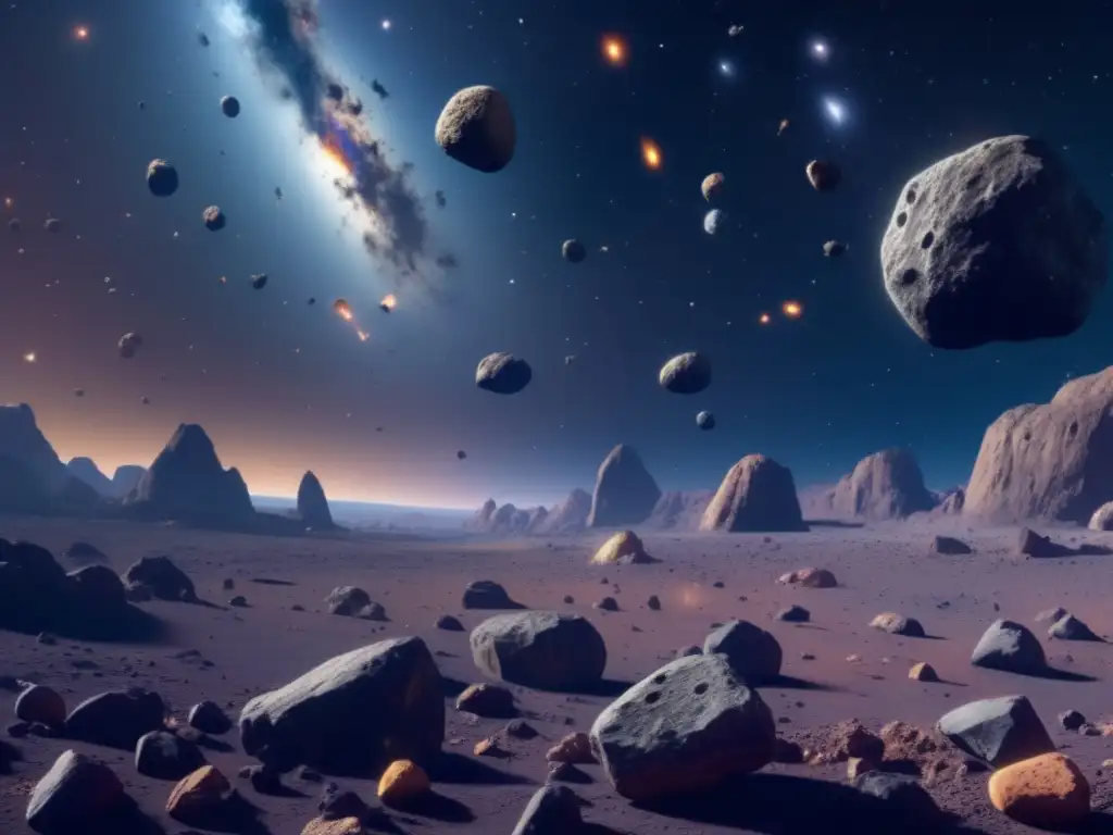 Campo de asteroides en 8K: belleza y riqueza Riquezas celestiales: 8K imagen de campo de asteroides con formas variadas y colores vibrantes