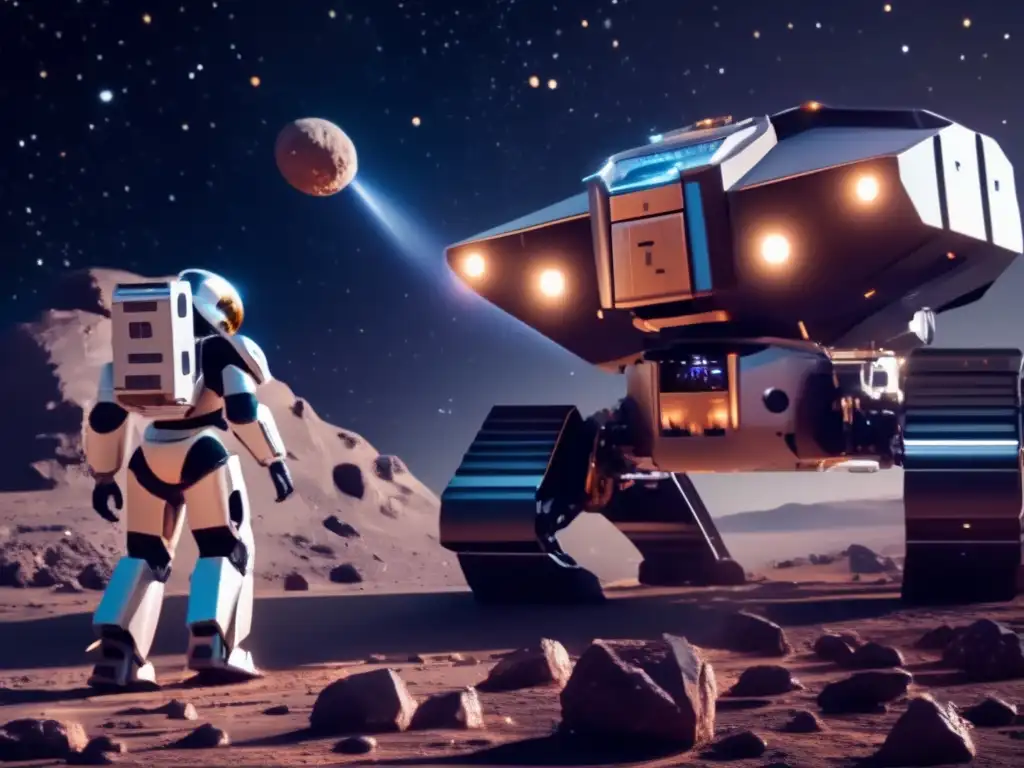 Futuro de minería espacial Robots autónomos en minería de asteroides: exploración espacial y explotación de recursos en una imagen impresionante