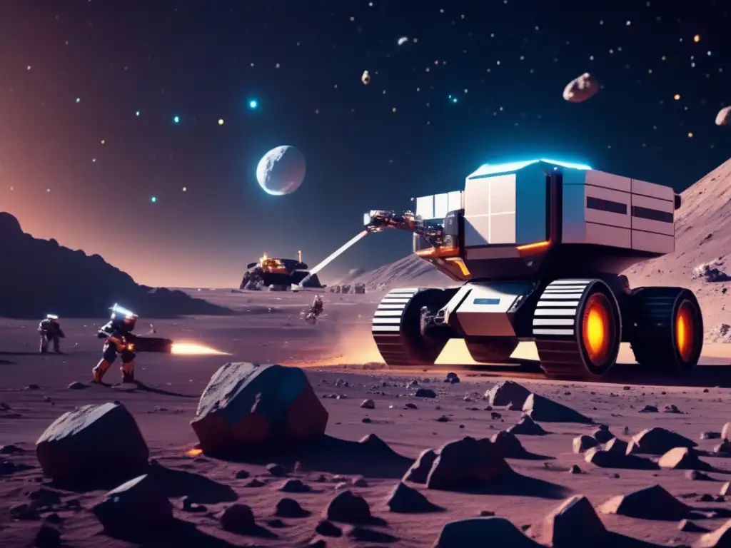 Robots mineros autónomos en asteroide Robots autónomos en minería de asteroides avanzada