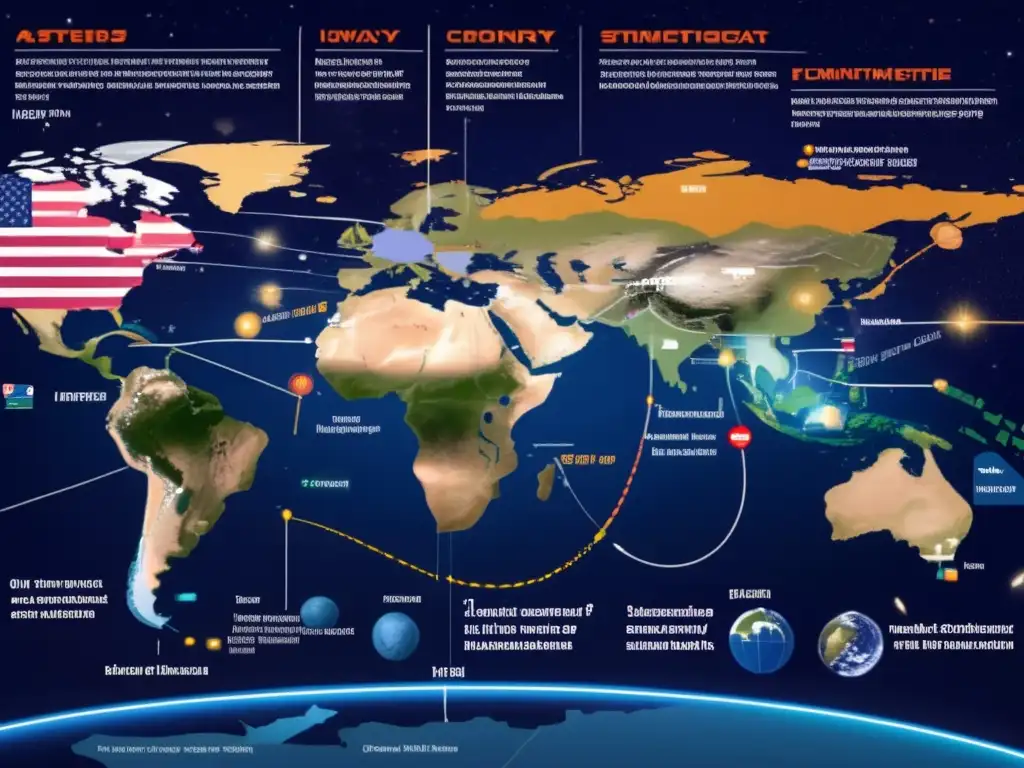Red de satélites internacionales de defensa planetaria Satélites interconectados en órbita terrestre detectando asteroides