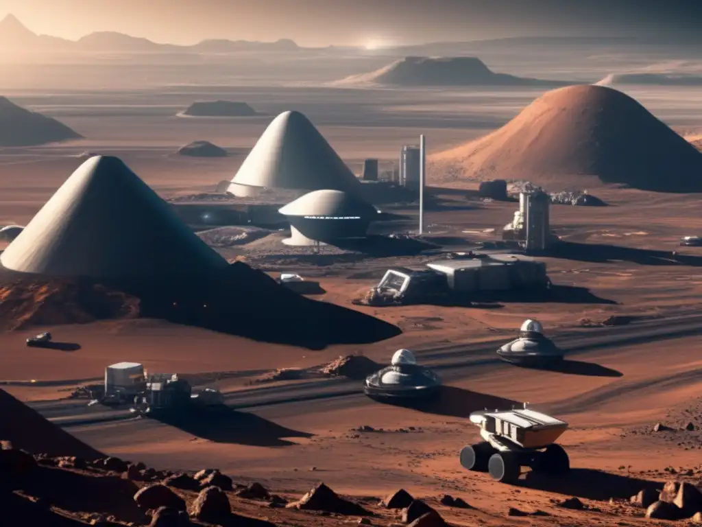 Futurista puerto espacial en asteroide Scene futurista de un espacioporto en asteroide: Exploración de asteroides prometedoras