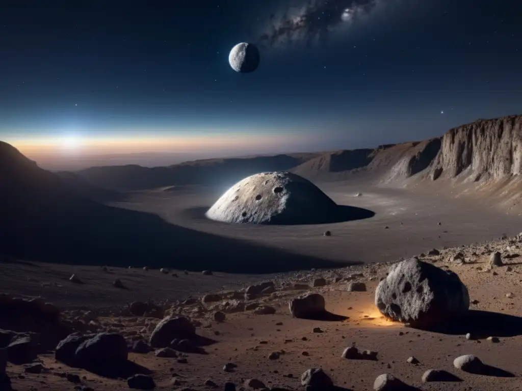 Superdetallada imagen 8K del asteroide Ceres Descubriendo secretos del asteroide Ceres: Imagen detallada 8K muestra su superficie misteriosa, con terreno rocoso, cráteres y depósitos de hielo