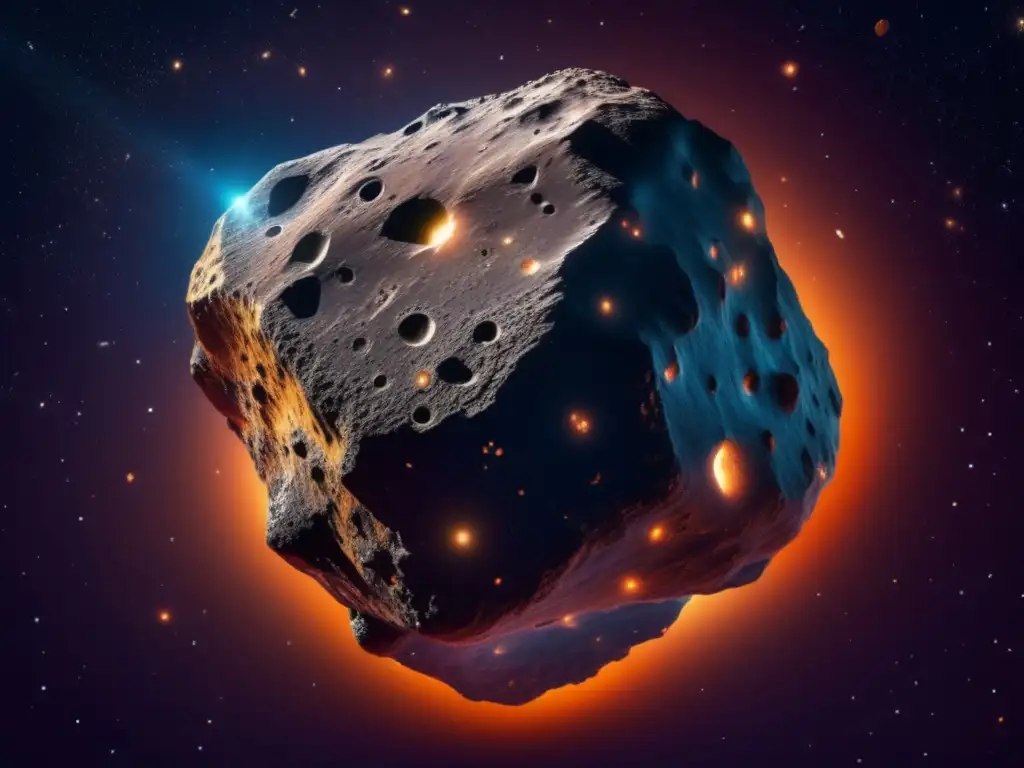Asteroide metálico flotando en el espacio Secretos minerales de los asteroides en el espacio estelar
