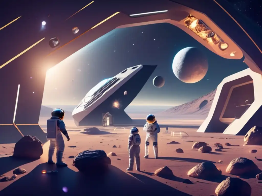 Un hábitat asteroidal seguro y moderno con medidas de seguridad, astronautas realizando diversas actividades