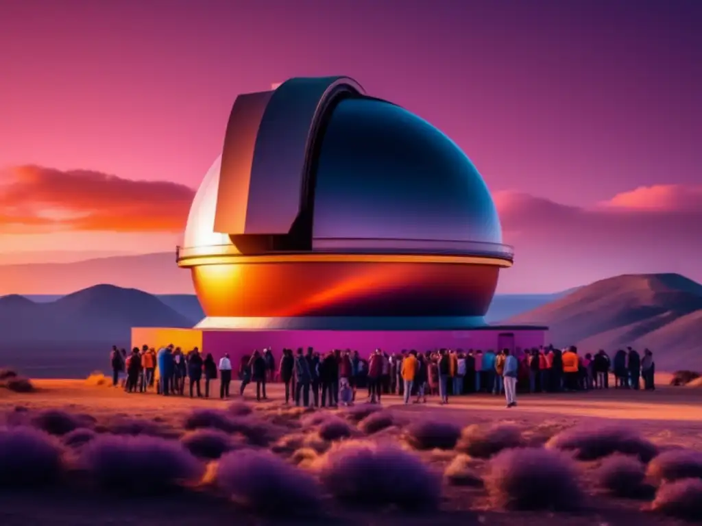 Equipo científico observando el cielo Sensibilización sobre asteroides: grupo de personas con telescopio