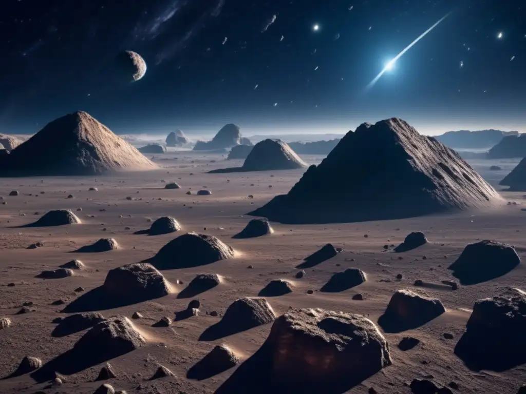 Un impresionante campo de asteroides en el espacio Serie sci-fi: asteroides en espacio-