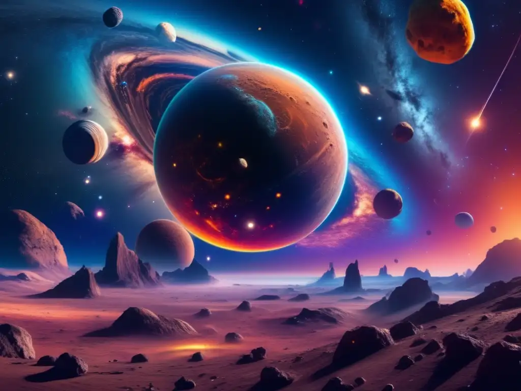 Espectacular imagen del espacio con nebulosa y asteroides Simulaciones del Cinturón de Kuiper: Explorando las Fronteras del Sistema Solar