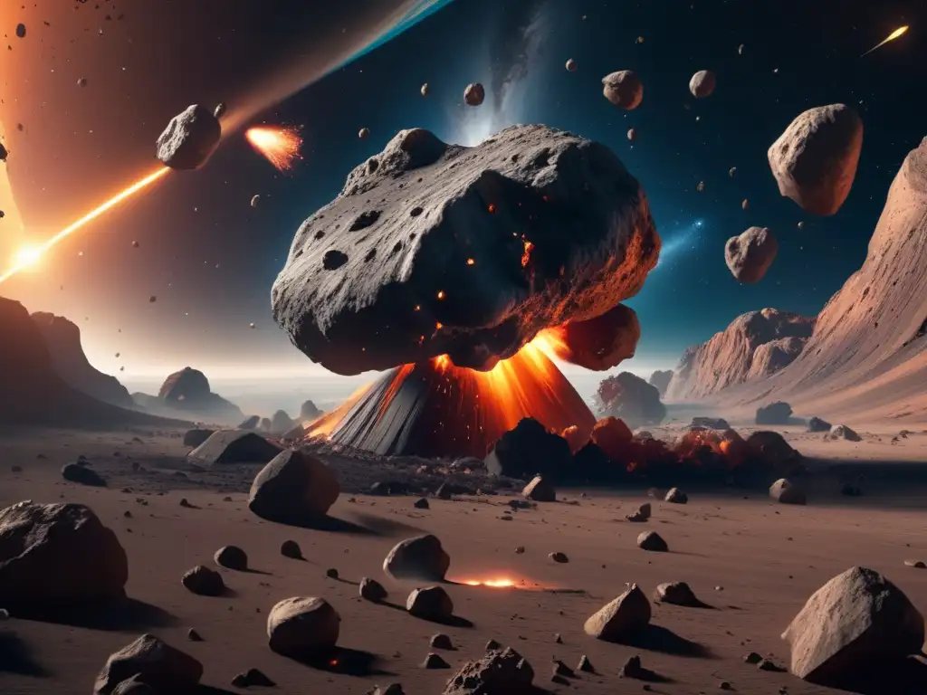 Colisión cósmica de asteroides Simulaciones colisiones asteroides irregulares: Caos y destrucción tras colosal colisión de asteroides en el espacio