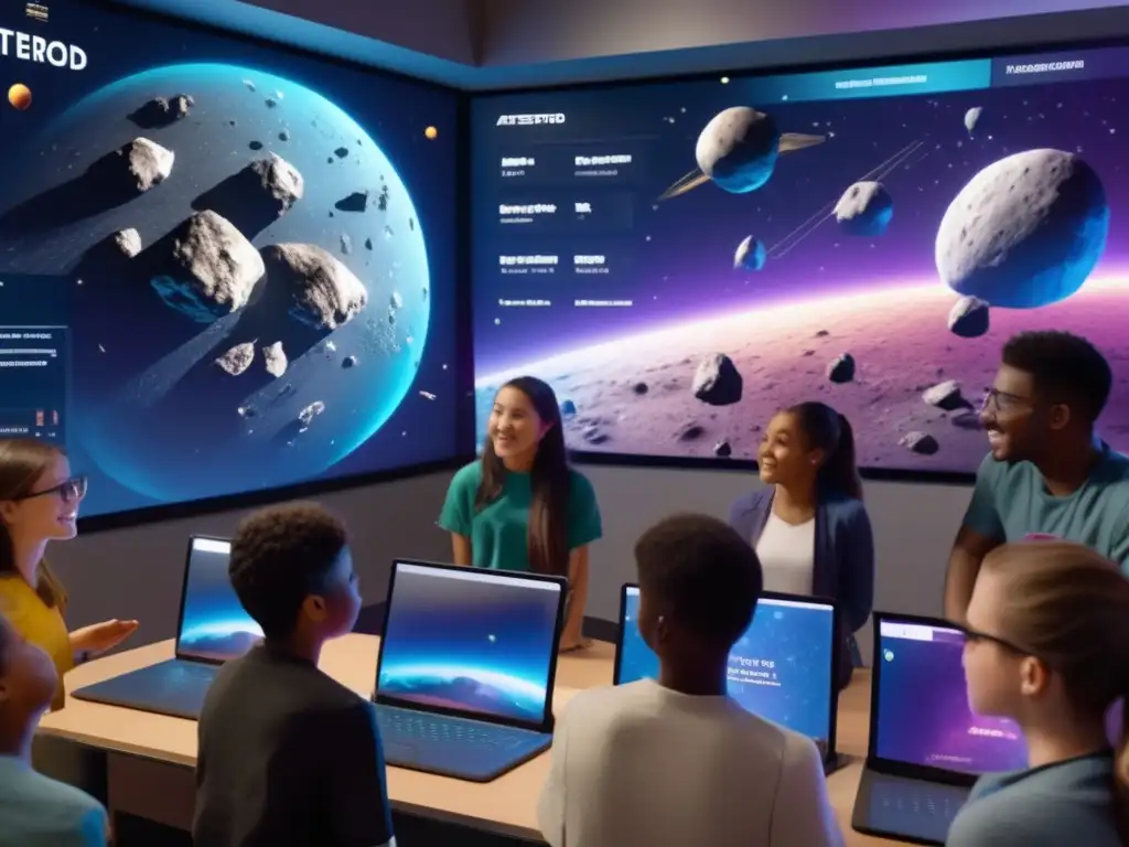 Estudiantes interactúan con simulación de asteroides Simulaciones educativas asteroides: rol didáctico