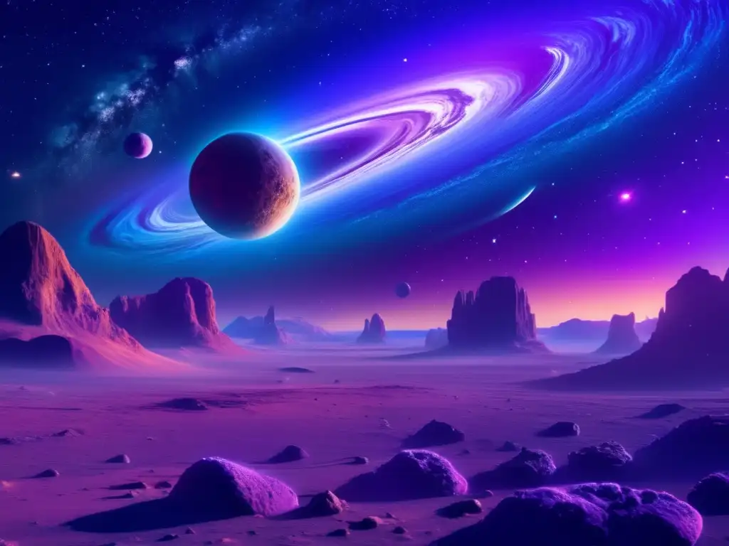 Impresionante escena espacial con asteroide gigante Simulaciones educativas asteroides: rol didáctico - Escena cautivadora del espacio con asteroides y nebulosas