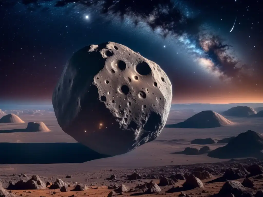 Hermoso asteroide iluminado por estrellas Simulaciones gravedad asteroides trayectoria en el espacio