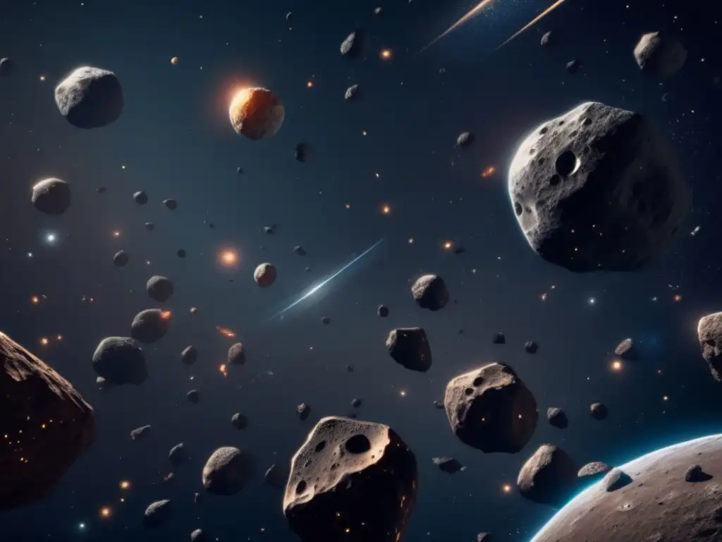 Exploración de asteroides en el espacio Simulaciones de impacto de asteroides en un vasto y oscuro espacio poblado de asteroides de diferentes tamaños y formas